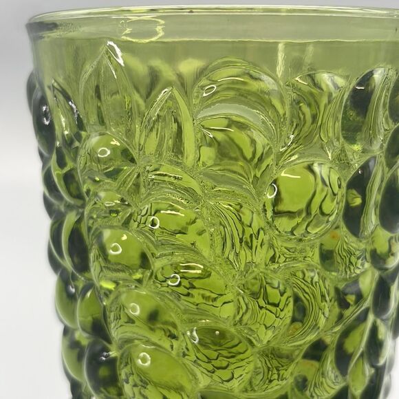 MCM Indiana Glass Vase Pressed Grape Pattern Avocado 1970s - Picture 11 of 16